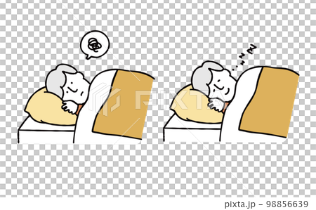 一個失眠的男人和一個睡得很香的男人的插圖素材黃色 一個失眠的男人和一個睡得很香的男人的插圖素材黃色 98856639