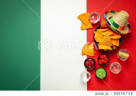 Concept of Mexico food, Tortilla and tequila, space for text 98856739