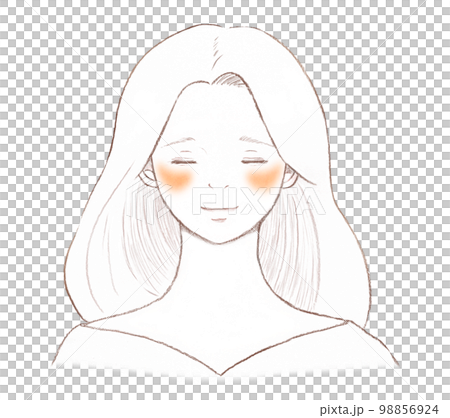 Illustration of an adult woman with chloasma on her cheeks line drawing 98856924