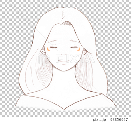 Illustration of an adult woman with small melasma under her eyes line drawing 98856927