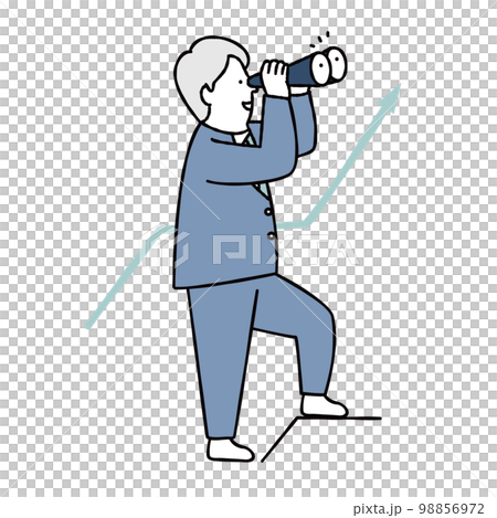 キャリアアップ・ステップアップ・ゴールを見つめるビジネスパーソンのイメージイラスト素材　ブルー 98856972