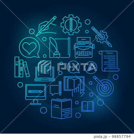 Writer blue vector circular concept outline illustration 98857794
