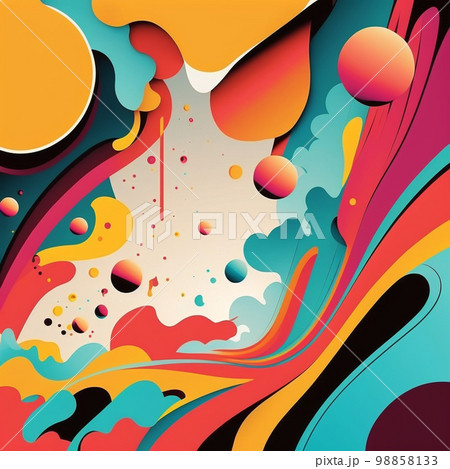 Abstract futuristic contemporary modern cosmic design in cartoon style with spheres, stripes and lines. Abstract futuristic contemporary modern cosmic design in cartoon style with spheres, stripes and lines. 98858133