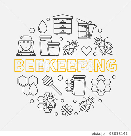 Beekeeping round vector illustration in thin line style 98858141