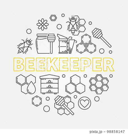 Beekeeper vector round illustration in outline style 98858147