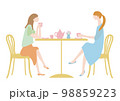 カフェでお茶を飲む二人 98859223