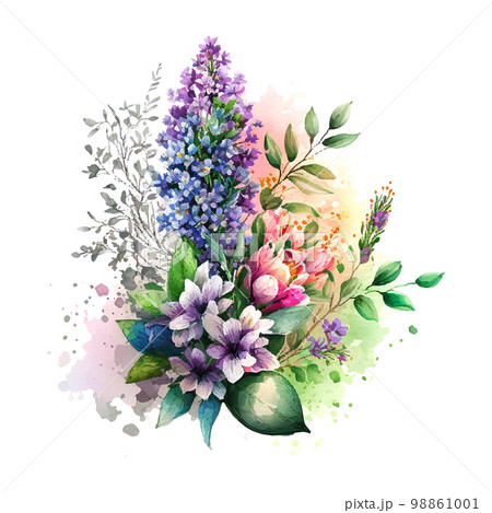 bouquet of spring flowers watercolor Flowers watercolor illustration. Manual composition. Spring. Summer. bouquet of spring flowers watercolor Flowers watercolor illustration. Manual composition. Spring. Summer. 98861001