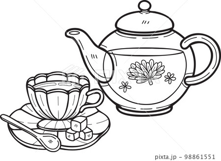 Hand Drawn English style tea set illustration...のイラスト素材 [98861551] - PIXTA