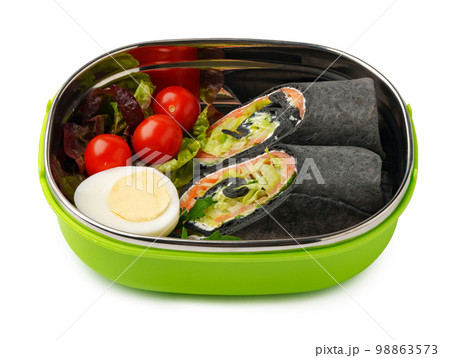 Healthy food delivery in take away box on white background Healthy food delivery in take away box on white background 98863573