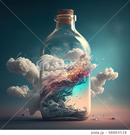 Bottle with Clouds and Lightning, Glass Jar with Colored Clouds, Generative AI Illustration 98864538