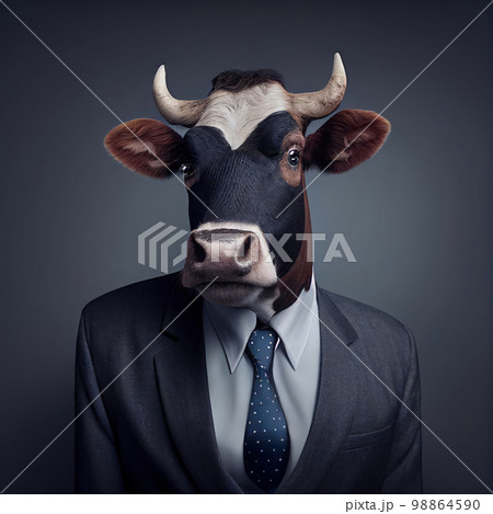 Cow in a Business Suit, Animal Businessman, Funny Bull Boss, Generative AI Illustration Cow in a Business Suit, Animal Businessman, Funny Bull Boss, Generative AI Illustration 98864590