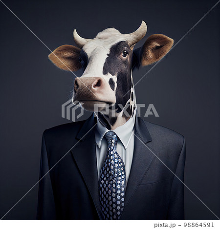 Cow in a Business Suit, Animal Businessman, Funny Bull Boss, Generative AI Illustration Cow in a Business Suit, Animal Businessman, Funny Bull Boss, Generative AI Illustration 98864591