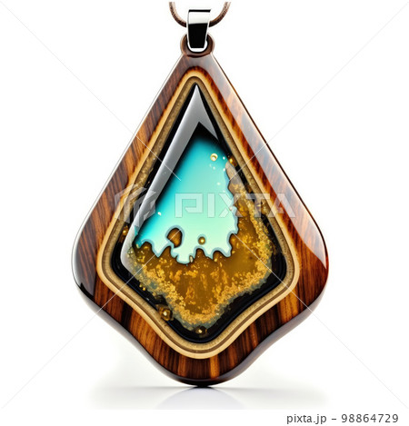 Handmade Epoxy Resin Pendant Isolated, Bijouterie Imitation on White Background 98864729