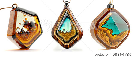 Handmade Epoxy Resin Pendant Isolated, Bijouterie Imitation on White Background 98864730