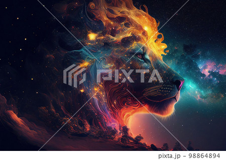 Leo Zodiac Sign, Horoscope Symbol, Magic Astrology Lion in Fantastic Night Sky Leo Zodiac Sign, Horoscope Symbol, Magic Astrology Lion in Fantastic Night Sky 98864894