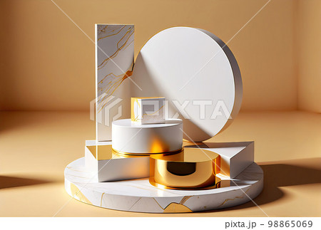 White Marble Product Mockup, Stone Platform, Podium Display, Presentation Stage 98865069