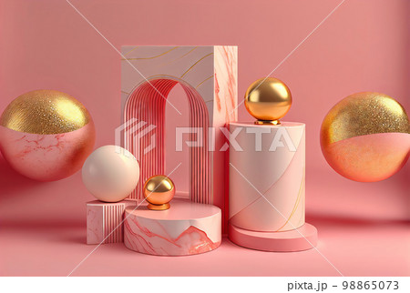 Pink Marble Product Mockup, Stone Platform, Podium Display, Presentation Stage 98865073