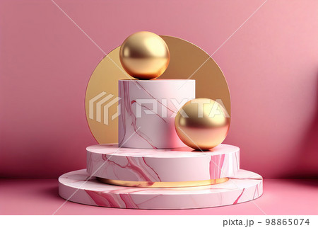 Pink Marble Product Mockup, Stone Platform, Podium Display, Presentation Stage 98865074