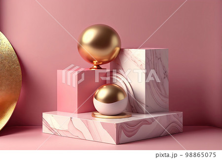 Pink Marble Product Mockup, Stone Platform, Podium Display, Presentation Stage 98865075