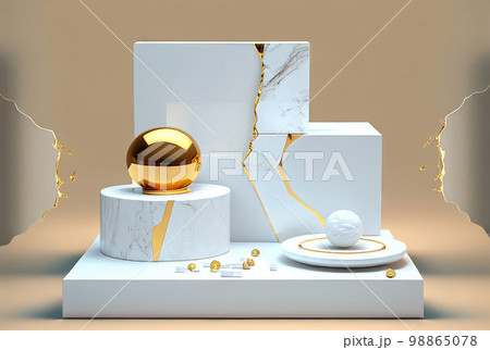 White Marble Product Mockup, Stone Platform, Podium Display, Presentation Stage 98865078