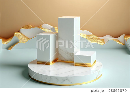 White Marble Product Mockup, Stone latform, Podium Display, Presentation Stage 98865079