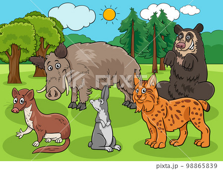 funny cartoon wild animals characters group 98865839