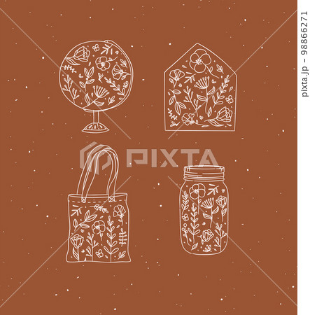 Icons floral style mustard color Icons floral style mustard color 98866271