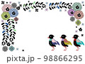 北欧風の花と三羽の鳥のかわいい手描きフレーム 98866295