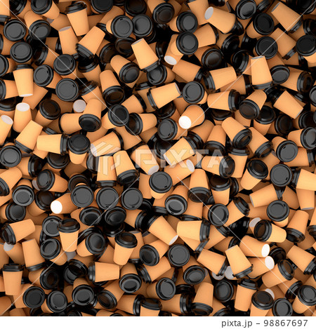 Heap of paper coffee cups for cappuccino, americano, espresso, mocha, latte 98867697