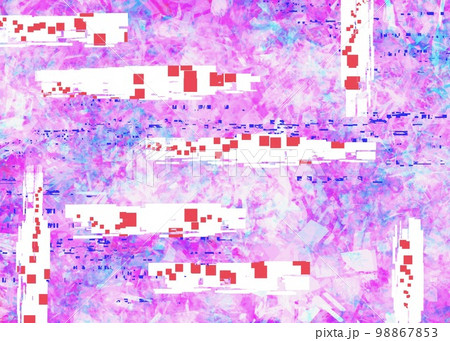 Abstract background interlaced digital glitch and distortion effect. Futuristic cyberpunk design. Webpunk, rave 80s 90s aesthetic techno neon colors. 98867853