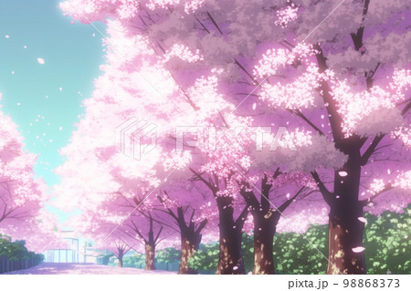 桜 アニメ 花 植物 木 青空 雲 春 花吹雪 98868373