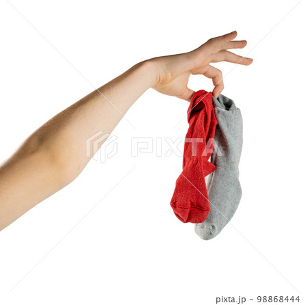 Hand Holding Dirty Socks Isolated, Laundry, Household Chores Concept, Smelly Sock 98868444