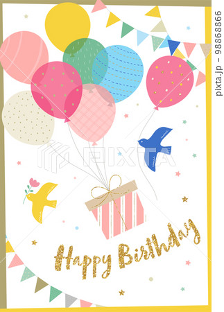 可愛いバースデーカード_テンプレート縦 98868866