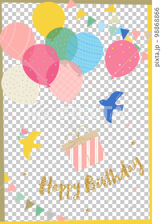 可愛いバースデーカード_テンプレート縦 98868866