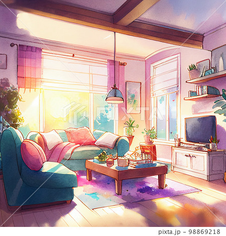 テーマカラーのあるおしゃれなリビングルーム AI画像のイラスト素材 [98869218] - PIXTA