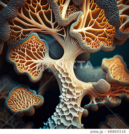 Mycelium fungus structure on black background Mycelium fungus structure on black background 98869316