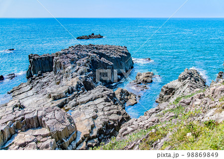 福井県 東尋坊の断崖絶壁 98869849