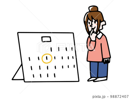 スケジュールを考える女性 通信、オンライン教育で新しい学習にチャレンジするイラスト スケジュールを考える女性 通信、オンライン教育で新しい学習にチャレンジするイラスト 98872407