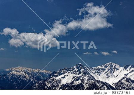 北アルプス・常念岳稜線から見る穂高連峰と乗鞍岳 98872462