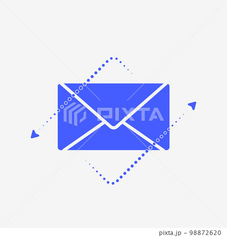 Email envelope surrounded by two curving arrows, creating a dynamic composition. Envelope represents email communication and the arrows suggest the flow of messages, capturing its dynamic nature 98872620