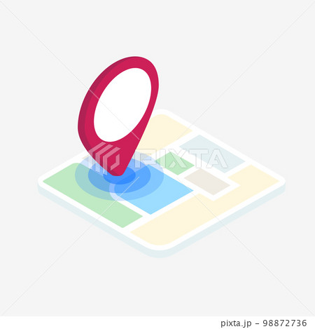 Isometric map with red pin pint - gps location icon. Flat design concept. Vector illustration 98872736
