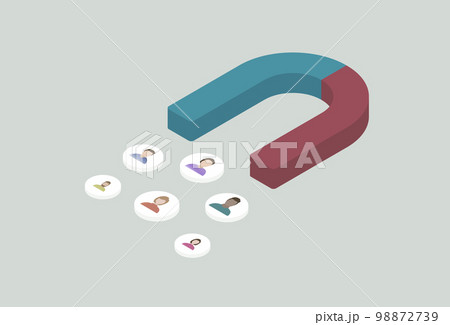 User engagement - customer acquisition and retention concept. Acquiring a new customers with inbound marketing strategy. Magnet in isometric design style attracting people User engagement - customer acquisition and retention concept. Acquiring a new customers with inbound marketing strategy. Magnet in isometric design style attracting people 98872739