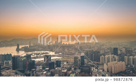 a Sunset of Kowloon and HK cityscape From Ping Shan 29 Jan 2023 98872876