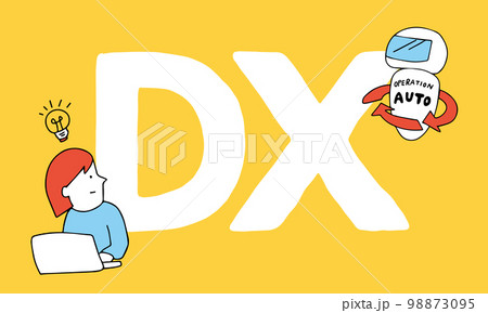 DX　RPAによる作業の自動化で企画業務に専念できる女性のイメージイラスト 98873095