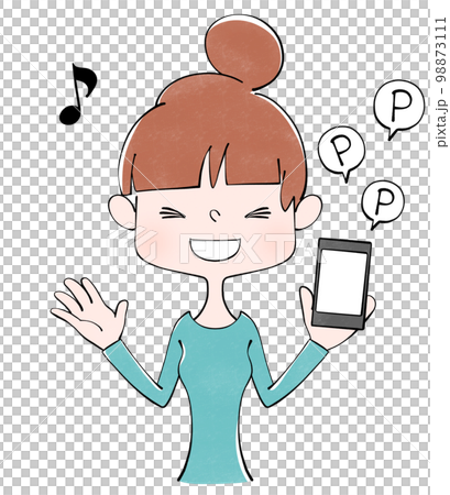 Illustration of a woman who accumulates points on her smartphone Illustration of a woman who accumulates points on her smartphone 98873111