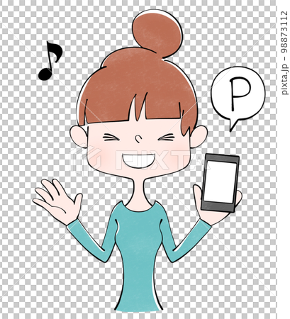 Illustration of a woman who collects points with a smartphone Illustration of a woman who collects points with a smartphone 98873112