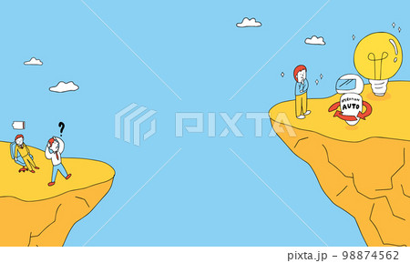 DX化・RPA導入ができている組織とできていない疲弊した組織のイメージイラスト 98874562