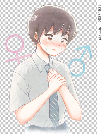 LGBT插畫-不喜歡穿休閒褲打領帶制服的學生 98874685