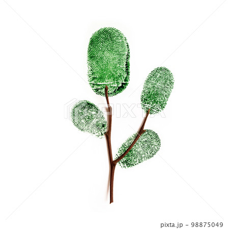 World Earth Day, Environmental Care and Plant a Tree Concept. Sustainable Lifestyle meaning. Social Responsibility. a Tree Created by Green Fingerprint from Diversity Volunteer. Top view 98875049