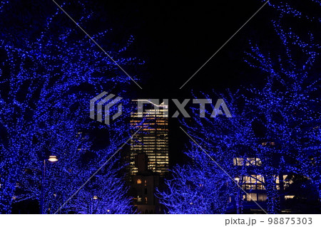 東京都渋谷区のイルミネーション青の洞窟と高層ビル 東京都渋谷区のイルミネーション青の洞窟と高層ビル 98875303